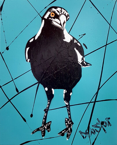 Magpie Blue Pop 40.5cm x 51cm di DEBORAH LANG, Pittura in vendita su Singulart