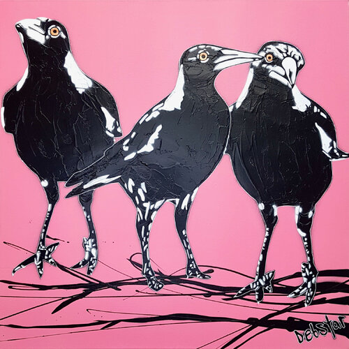 Magpies 3's Trouble Pink Pop 3 61cm x 61cm by DEBORAH LANG, Painting for Sale on Singulart