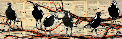 Magpie Mischief Book Pages 122cm x 40.5cm von DEBORAH LANG, Malerei kaufen auf Singulart