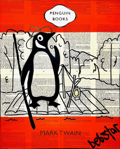 Penguin Book Adventures of Huckleberry Finn 40.5cm x 51cm par DEBORAH LANG, Peinture en vente sur Singulart