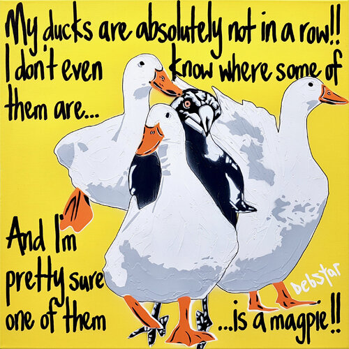 Yellow Ducks in a Row 2 61cm x 61cm di DEBORAH LANG, Pittura in vendita su Singulart