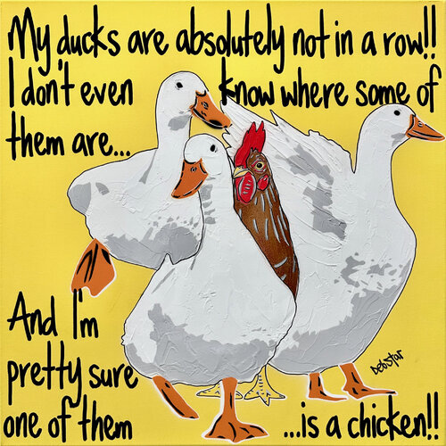 Ducks in a Row Yellow Chicken 61cm x 61cm von DEBORAH LANG, Malerei kaufen auf Singulart