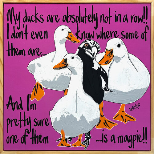 Ducks in a Row magenta 2 Framed 64cm x 64cm von DEBORAH LANG, Malerei kaufen auf Singulart