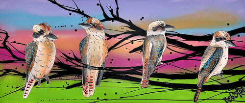 Kookaburras at Sunset 122cm x 51cm de DEBORAH LANG, Pintura a la venta en Singulart