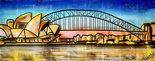 Sydney Harbour Bridge and Opera House at Sunset 152cm x 61cm van DEBORAH LANG, Schilderij te koop op Singulart