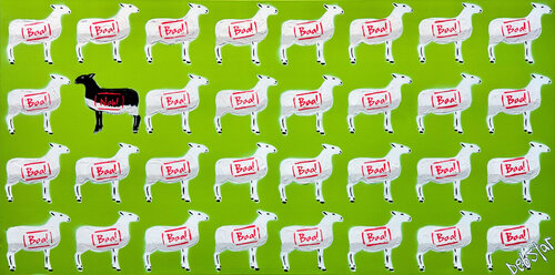 The Black Sheep Green 3 122cm x 61cm by DEBORAH LANG, 회화 for Sale on Singulart