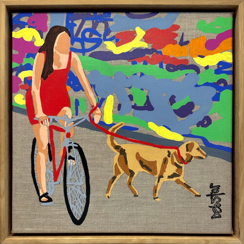 Lady in Red - Lane Ride 33.5cm x 33.5cm Framed van DEBORAH LANG, Schilderij te koop op Singulart