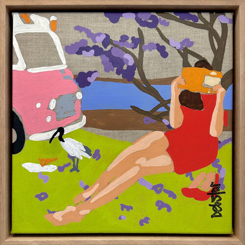 Lady in Red - Sweet Escape 33.5cm x 33.5cm Framed van DEBORAH LANG, Schilderij te koop op Singulart