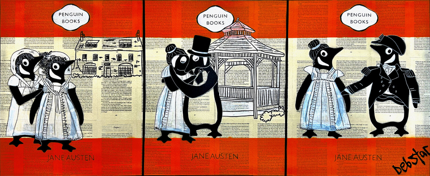 Penguin Books - The Jane Austen Trilogy  122cm x 51cm DEBORAH LANG Originalgemälde zu verkaufen