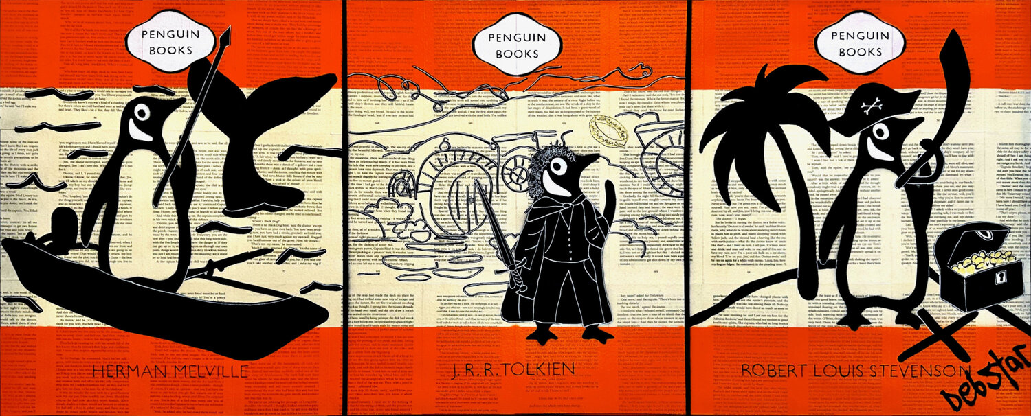 Penguin Books - The Adventure Trilogy 122cm x 51cm DEBORAH LANG Originalgemälde zu verkaufen