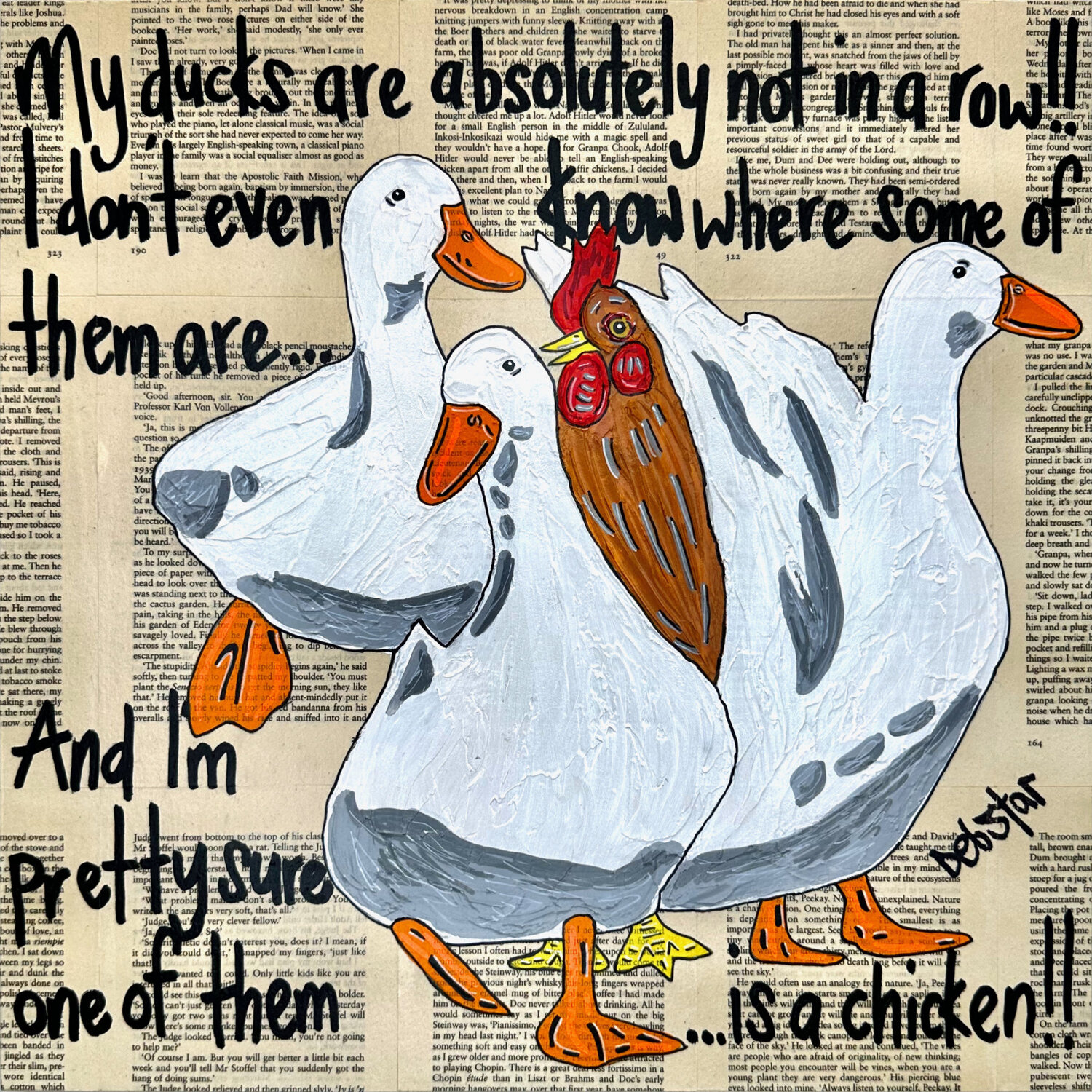 Ducks in a Row Chicken Book Pages 2 40cm x 40cm DEBORAH LANG