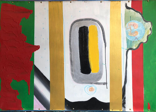 Elecktra & Átomo primera conexión  Óleo, acrílico, grafito, rotulador y metal sobre lienzo.  2021 Córdoba, España  80x120cm von Pacorrosa Cuevas, Malerei kaufen auf Singulart