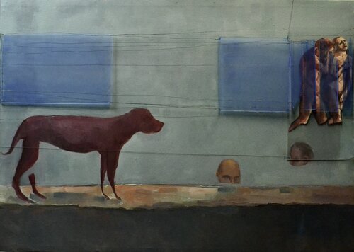 Dog, Bathers, the Expulsion (Masaccio) [aka: A Dog's Dream of Redemption] by Matt Cohen. website:mattcohenpaintings.com, Other Media for Sale on Singulart