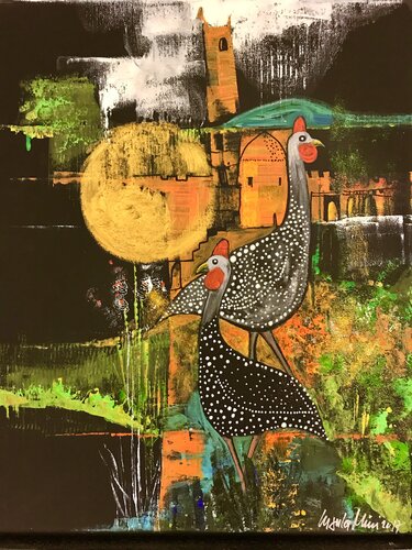 Perlhühner im Schlossgarten von Ursula Müri, Malerei kaufen auf Singulart