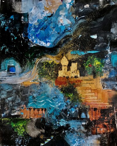 Aufstieg zum goldenen Traum-Schloss van Ursula Müri, Schilderij te koop op Singulart