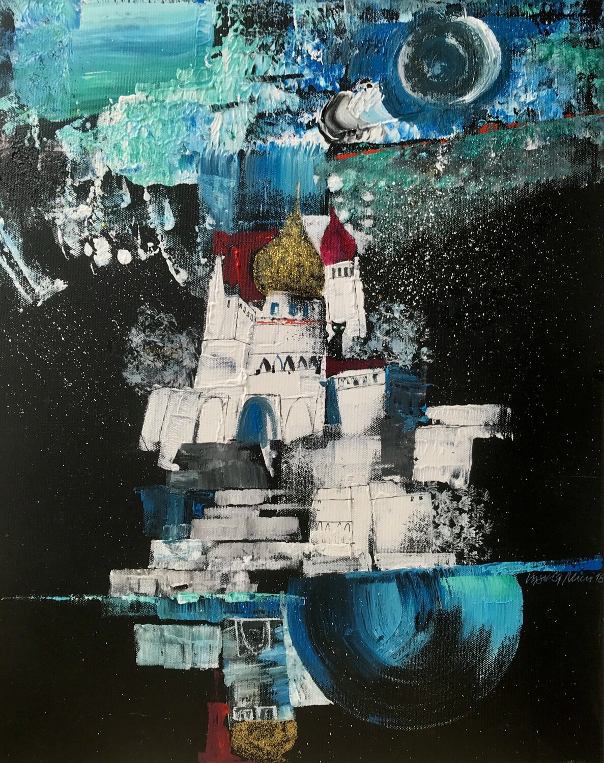 Schloss der Königin der Nacht Ursula Müri Originalgemälde zu verkaufen