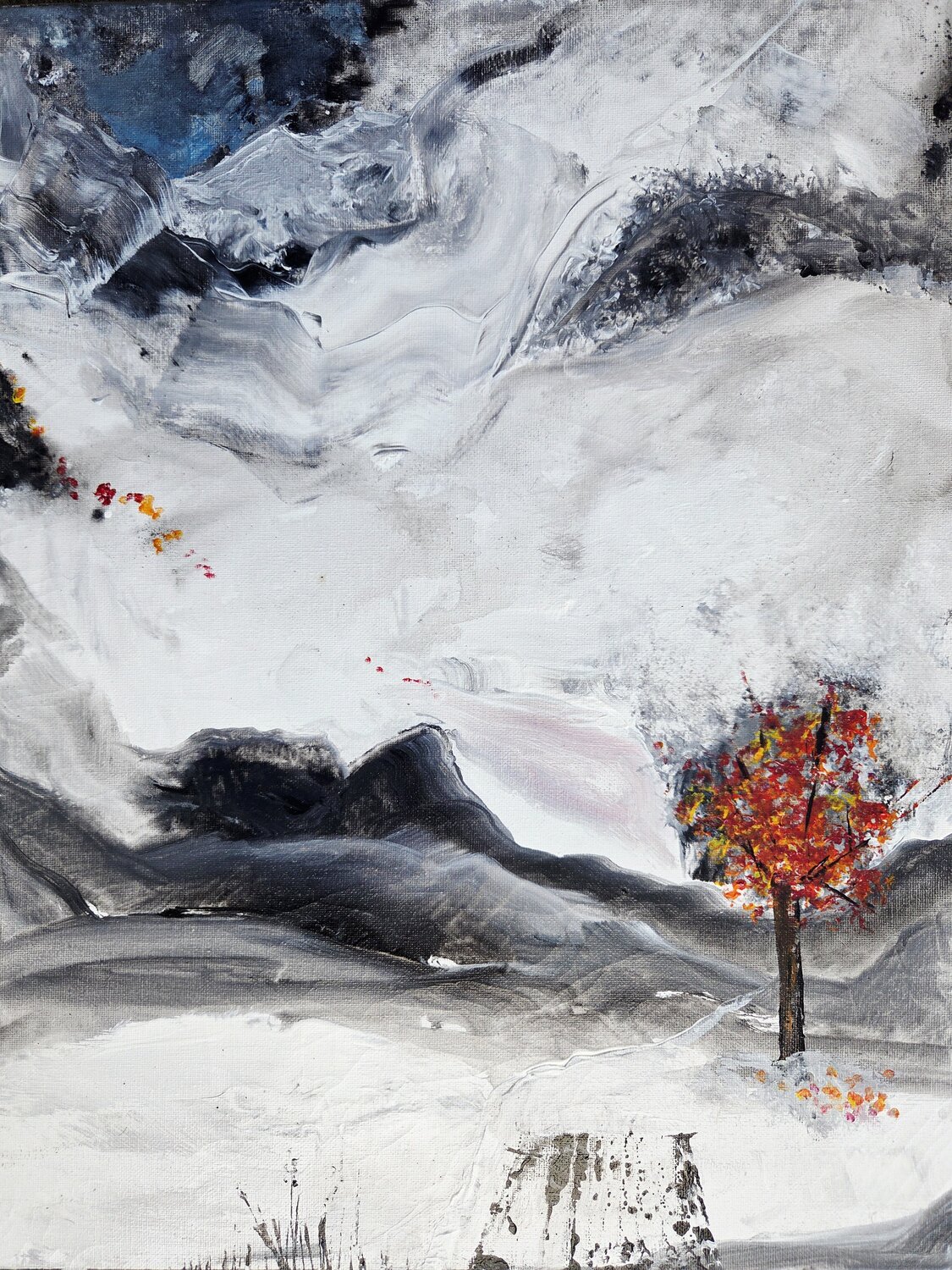 Letzte Blätter im Wintersturm Ursula Müri Original painting for sale