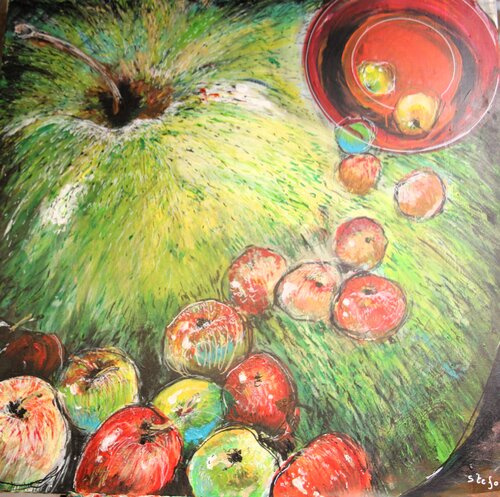 Perspective de pommes van Jean louis Stefani, Schilderij te koop op Singulart