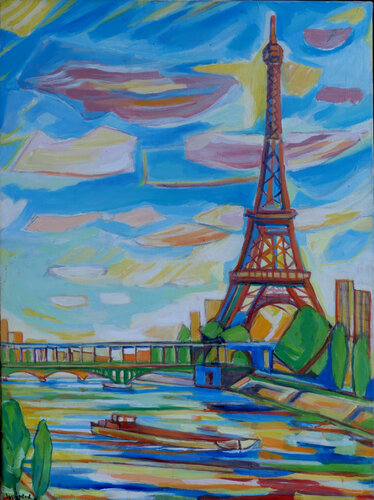 Paris, la Tour Eiffel vers la maison de la radio van Laurent Veyretout, Schilderij te koop op Singulart