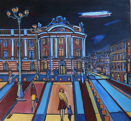 Toulouse, la place du Capitole la nuit di Laurent Veyretout, Pittura in vendita su Singulart