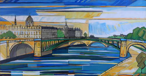 Paris,les quais de Seine au pont des arts van Laurent Veyretout, Schilderij te koop op Singulart