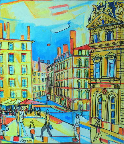 Lyon, la place des terreaux di Laurent Veyretout, Pittura in vendita su Singulart