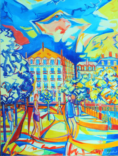 Lyon, la place Bellecour von Laurent Veyretout, Malerei kaufen auf Singulart