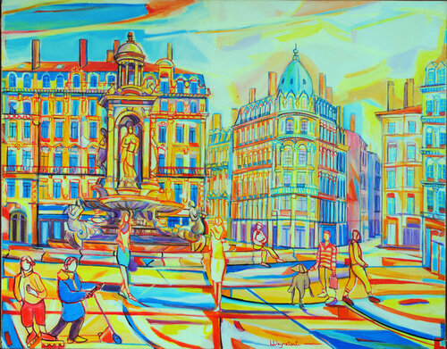 Lyon, la place des jacobins by Laurent Veyretout, Painting for Sale on Singulart