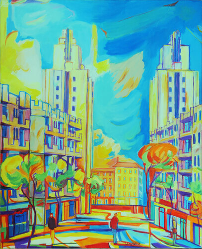 Villeurbanne, les grattes ciel de Laurent Veyretout, Pintura a la venta en Singulart