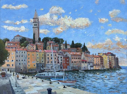 The Old Town By The Sea van Mike Haubenstock, Schilderij te koop op Singulart