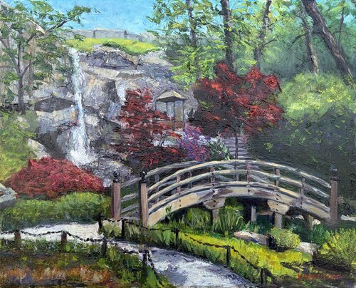 Japanese Bridge, Maymont di Mike Haubenstock, Pittura in vendita su Singulart