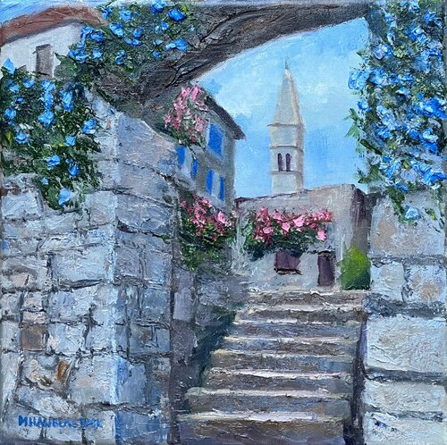 Steps To The Belltower van Mike Haubenstock, Schilderij te koop op Singulart