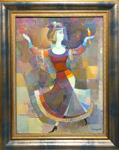 Dancing woman with parrot von Niko Kherkeladze, Malerei kaufen auf Singulart