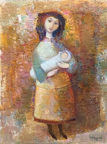 Woman with child van Niko Kherkeladze, Schilderij te koop op Singulart