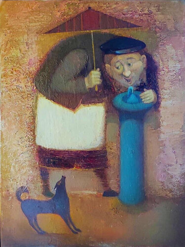 Man with dog di Niko Kherkeladze, Pittura in vendita su Singulart