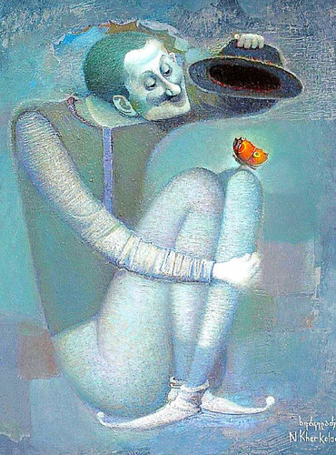 Man with butterfly di Niko Kherkeladze, Pittura in vendita su Singulart