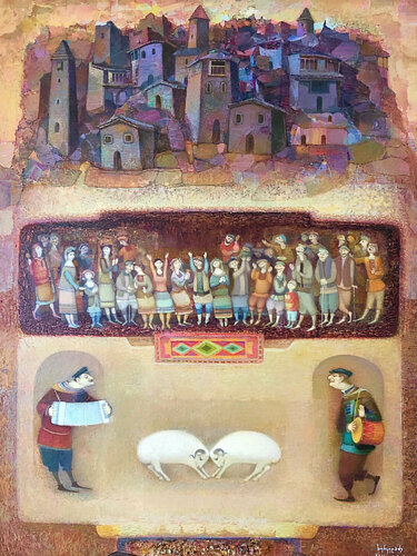 Sheep fighting von Niko Kherkeladze, Malerei kaufen auf Singulart