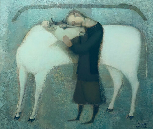 With bull van Niko Kherkeladze, Schilderij te koop op Singulart