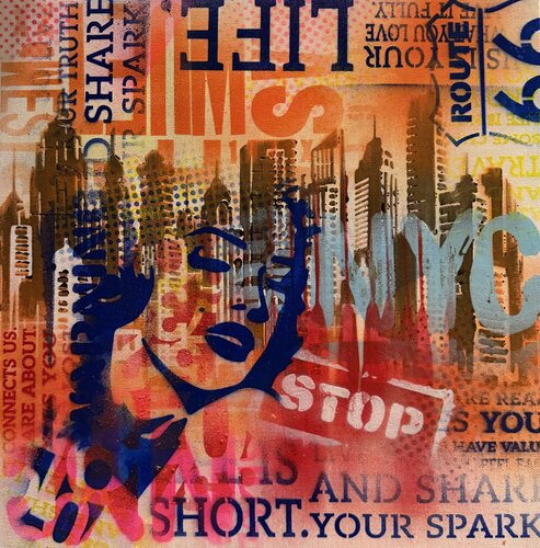 MARILYN MONROE AND ROUTE 66 ORANGE par Silvana Di Vora, Peinture en vente sur Singulart