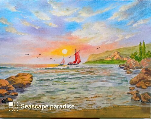 Colorful sunset on the black sea di Laura Livetskiy, Pittura in vendita su Singulart