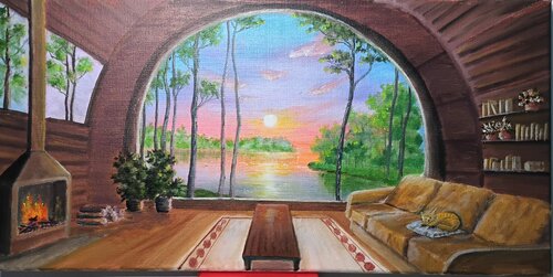 Cozy evening by the fire place von Laura Livetskiy, Malerei kaufen auf Singulart