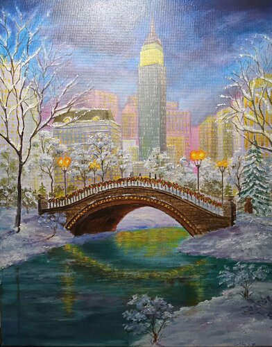 Winter city di Laura Livetskiy, Pittura in vendita su Singulart