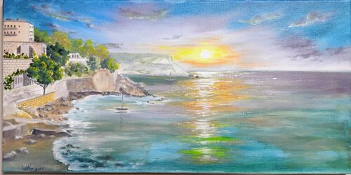 Portofino Serenity sunset van Laura Livetskiy, Schilderij te koop op Singulart