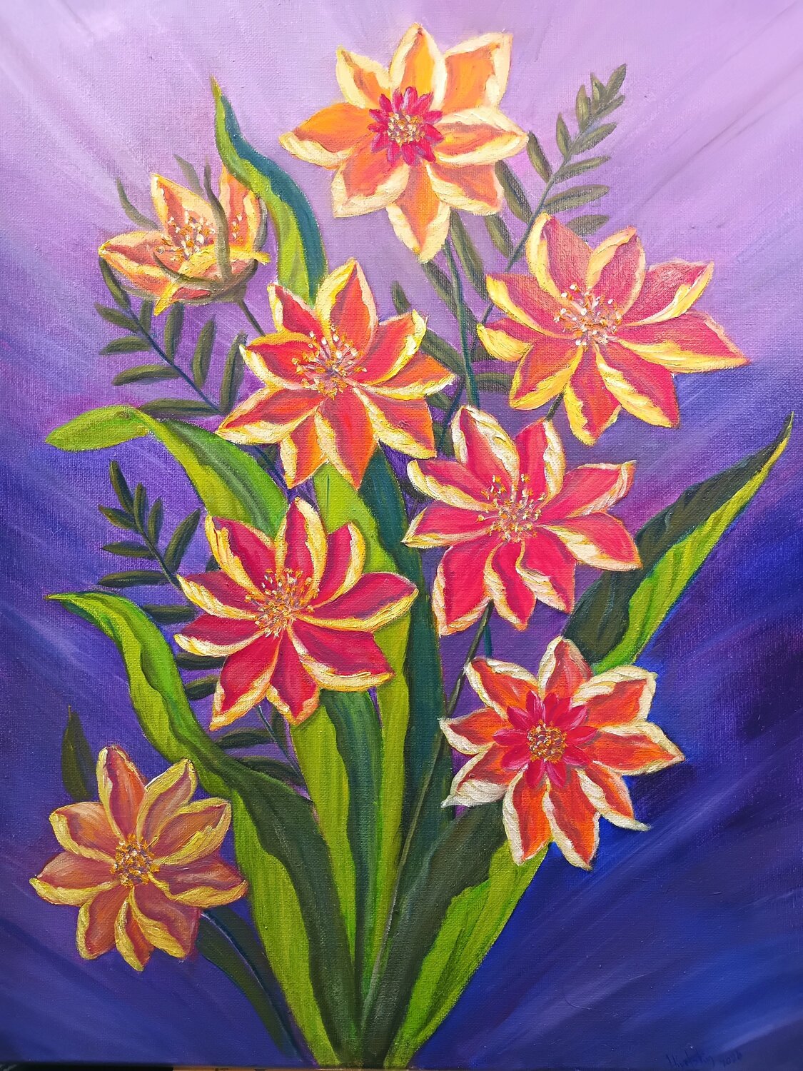 Colorful abstract flowers Laura Livetskiy Peinture originale à vendre