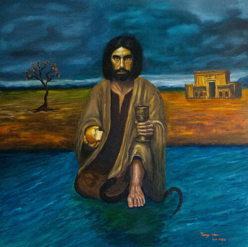 The Cup of Redemption – Defeating the Serpent di Ramsay Allan, Pittura in vendita su Singulart