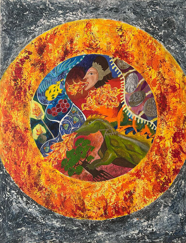 Panch Mahabhoot - keepers of the Fire element van Nidhi Shah, Schilderij te koop op Singulart