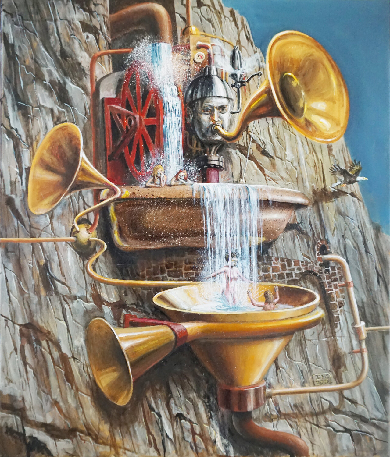 Wassermusik mit Dampfpfeife Eberhard Marx Pintura original en venta