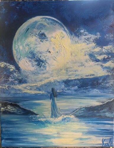 Priere à  la lune von Nathalie Jarsaillon dite Kali, Malerei kaufen auf Singulart
