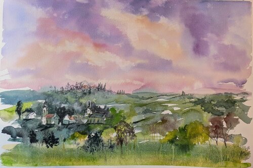 Romatische Landschaft im abendlichem Licht de Edeltraud Steurer, Pintura a la venta en Singulart