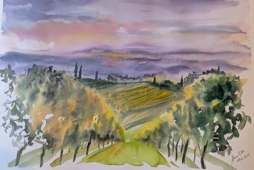 Abendlicht im Weingarten de Edeltraud Steurer, Pintura a la venta en Singulart